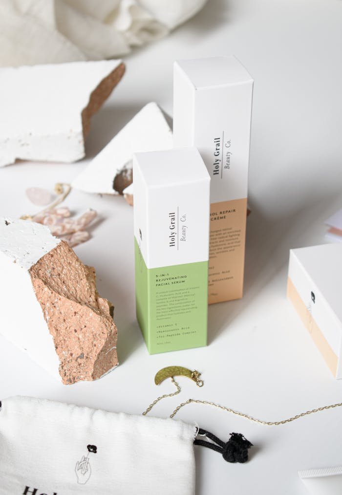 Mastering the First Impression: Your intriguing post title goes here Stylish arrangement of skincare packaging with natural materials, ideal for branding.